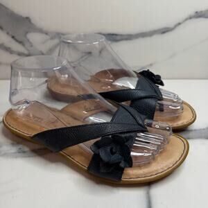 Born Women's Navy Blue Leather Comfort Flower Azalea Thong Sandals Sz 8 Casual